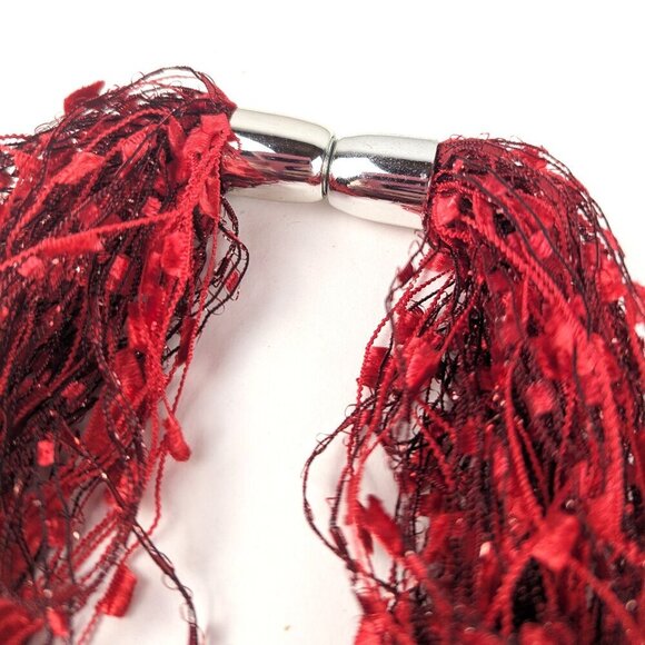 Red Fabric Strands Magnetic Necklace - Picture 3 of 4